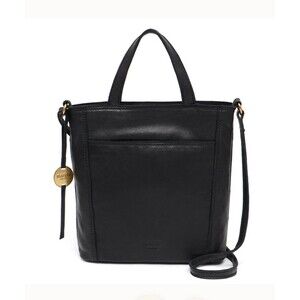 Margot NY Black Buttery Lambskin Leather Crossbody Tote Bag Gold Moto